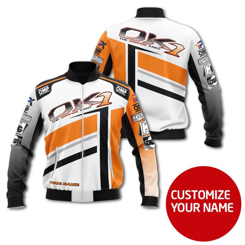 The Orange Kart Auto Racing Team Costume 3D Personalized Design Gift With Custom Name For The Orange Kart Fans Bomber Jacket BJ03692