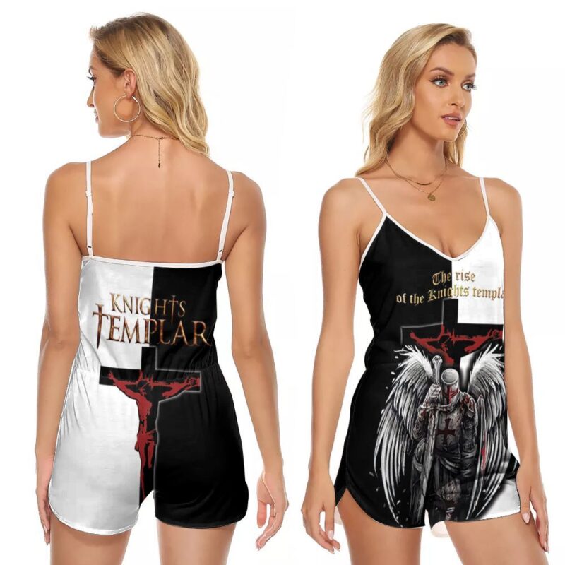 The rise of the knight templar holy cross jesus angel wings gift for God religious culture enthusiasts V-neck Romper Jumpsuit RJ00867