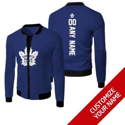 Toronto Maple Leafs #00 Personalized Blue Jersey Style Gift With Custom Number Name For Leafs Fans Fleece Bomber Jacket
