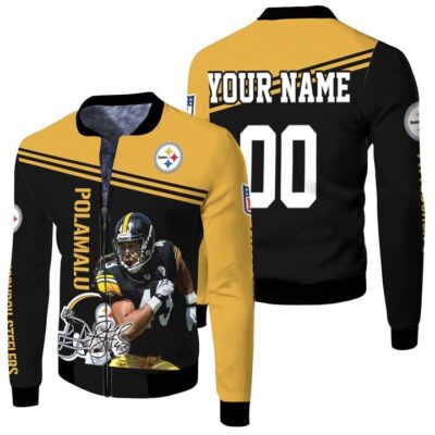 Troy Polamalu Pittsburgh Steelers Legend Signed 3d Personalized Fleece Bomber Jacket
