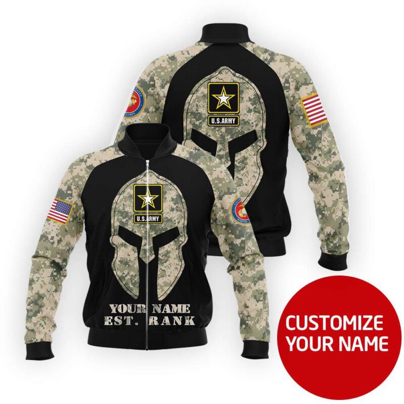 U.S Army Warrior America Flag Country Camo 3D Gift With Custom Name For Veterans U.S Army Bomber Jacket BJ03976