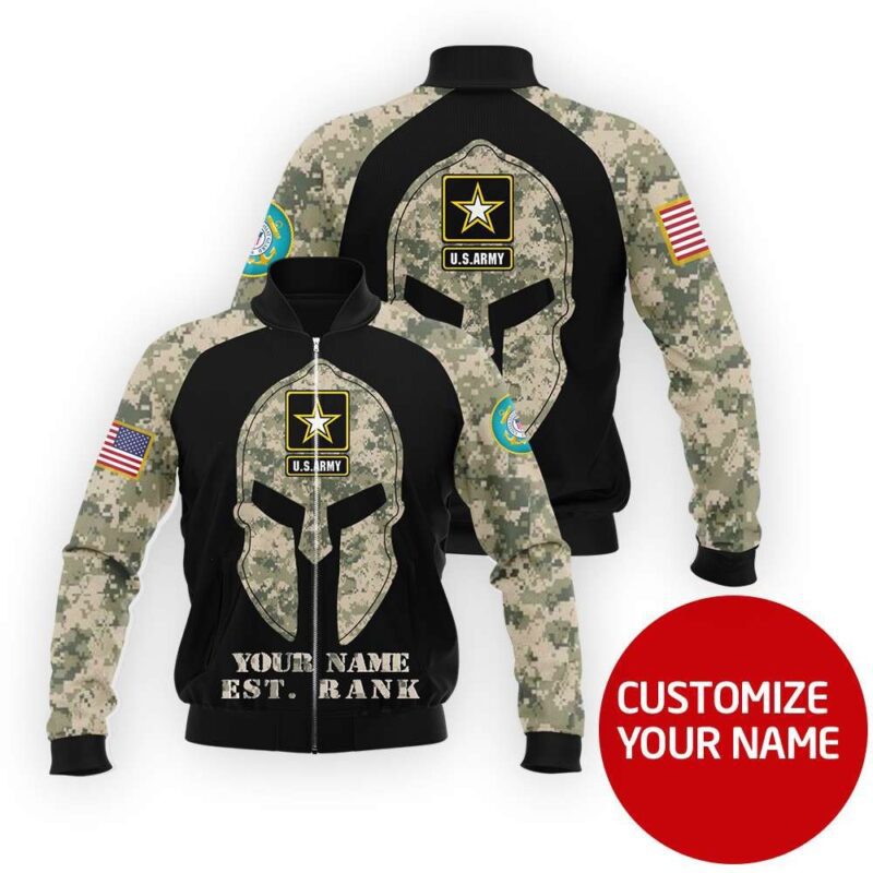 Us Army Personalized Name Rank Black All Over Design Gift For Veterans Bomber Jacket BJ03923