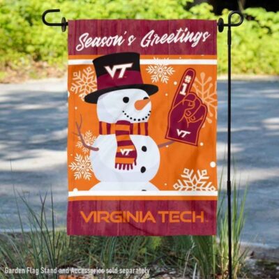 VA Tech Hokies Holiday Winter Snowman Greetings Garden Flag GF01287
