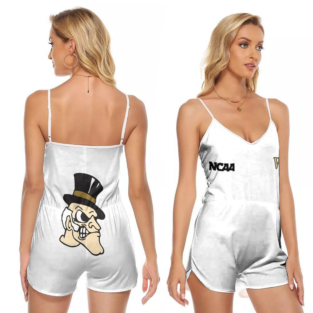 Wake-Forest-Demon-Deacons-Ncaa-Classic-White-With-Mascot-Logo-Gift-For-Wake-Forest-Demon-Deacons-Fans-V-neck-Romper-Jumpsuit-RJ01095 Wake Forest Demon Deacons Ncaa Classic White With Mascot Logo Gift For Wake Forest Demon Deacons Fans V-neck Romper Jumpsuit RJ01095