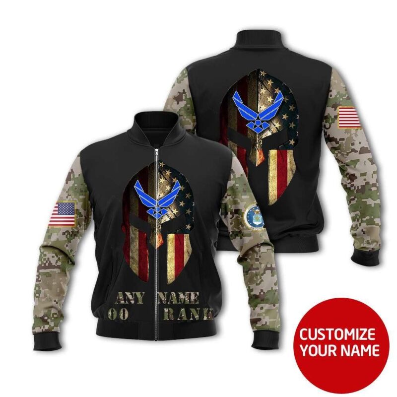 Warrior Helmet Us Flag Army Design Personalized Name Rank Gift For Veterans Bomber Jacket BJ03952