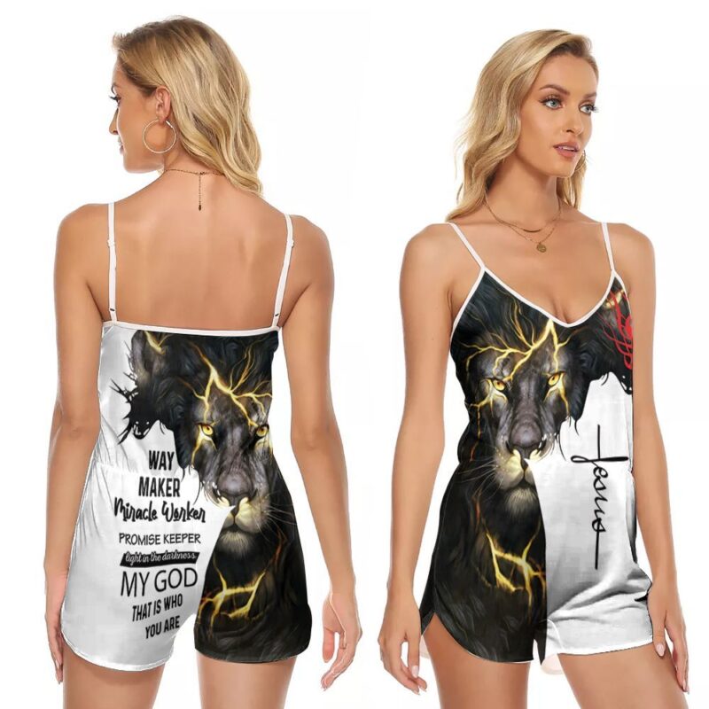 Way Maker Miracle Worker Promise Keeper My God Gift For Jesus Christian God Lovers Religious Culture Enthusaiast V-neck Romper Jumpsuit RJ01027