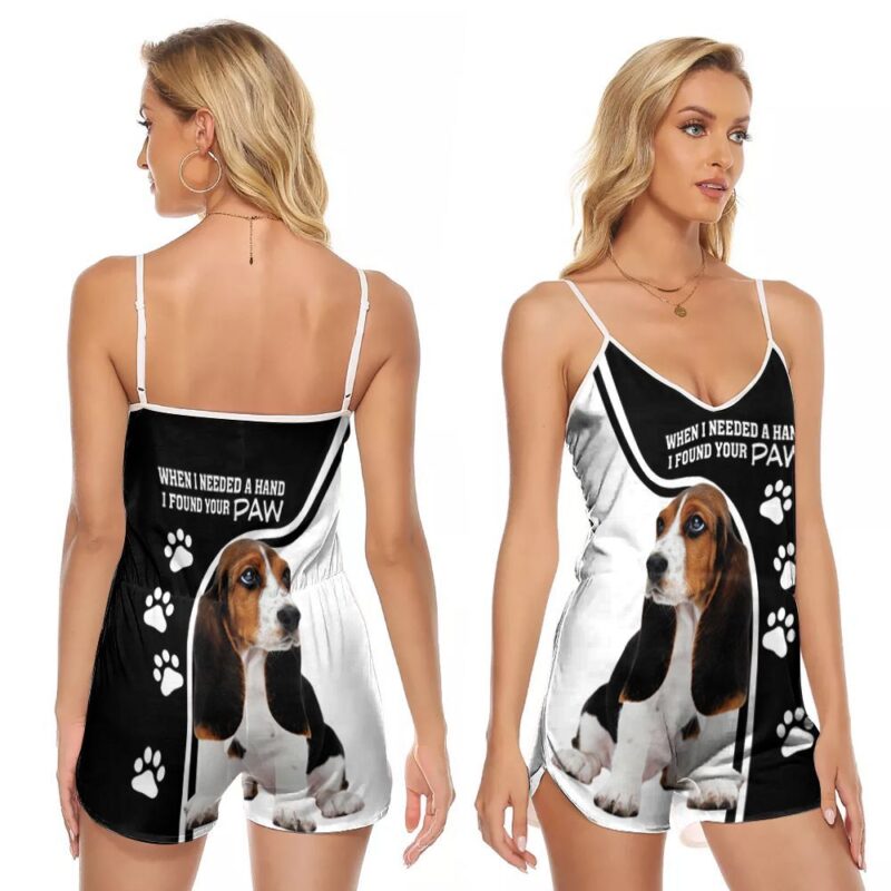 When I Needed A Hand I Found Your Paw Australian Shepherd Gift For Basset Hound Lovers Basset Hound Moms V-neck Romper Jumpsuit RJ01080