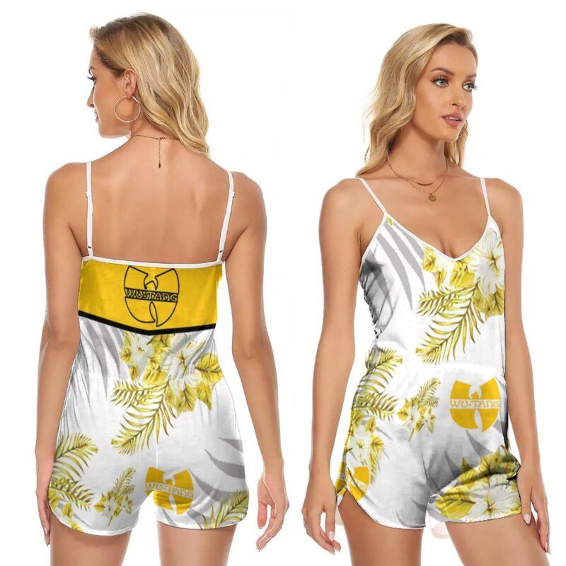 Wu tang clan logo hip hop hawaiian flowers pattern 3d designed for wutang clan fan V-neck Romper Jumpsuit RJ01451
