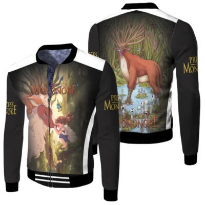 Young Princess Mononoke And The God In The Forest Shishigami Gift For Mononoke Hime Fan Fleece Bomber Jacket