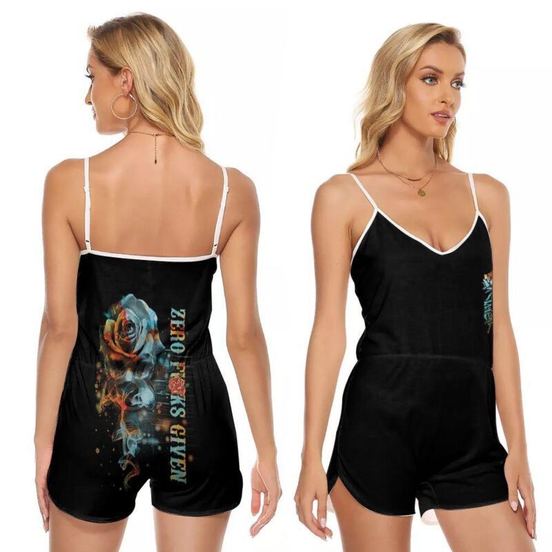 Zero F Given Skull Colorful Rose Gift For Roses Skull Fans Roses Skull Lovers 3D Designed V-neck Romper Jumpsuit RJ01019