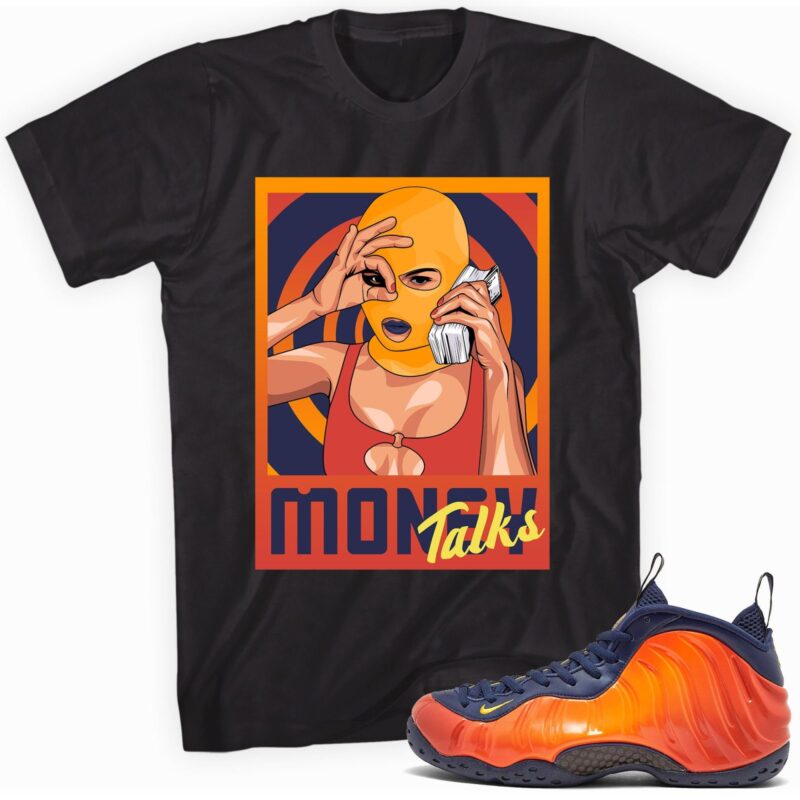 Air Foamposite One Blue Void Rugged Orange T Shirt Money Talks Matching Outfits 1