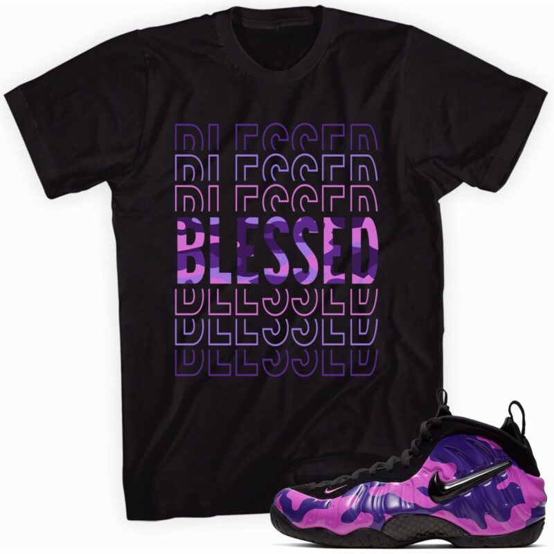 Air Foamposite One Purple Camo T Shirt So Blessed Matching Outfits 1
