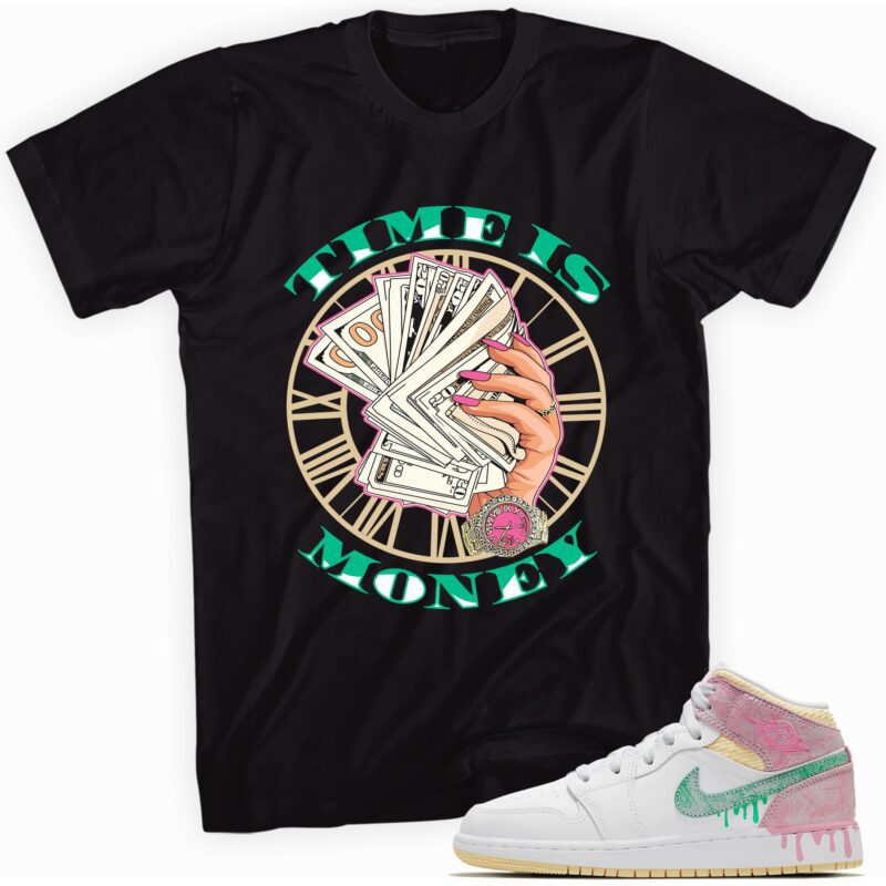 Air Jordan 1 Mid Paint Drip GS T-Shirt - Time is Money Matching Outfits