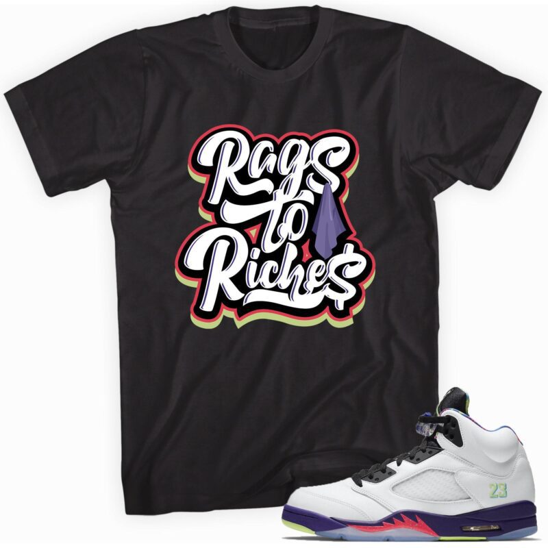 Air Jordan 5 Retro Alternate Bel Air Black T Shirt Rags to Riches Matching Outfits 1