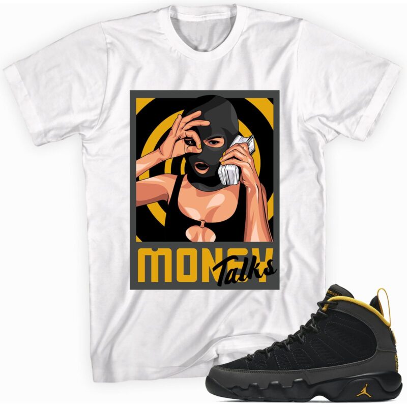 Air Jordan 9 University Gold T Shirt Money Talks Matching Outfits 1