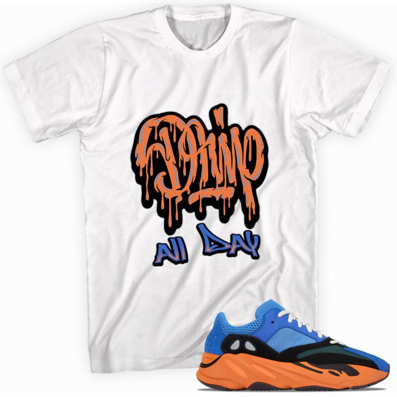 Custom shirt made to match Yeezy Boost 700 Bright Blue T Shirt Drip All Day Matching Outfits 1