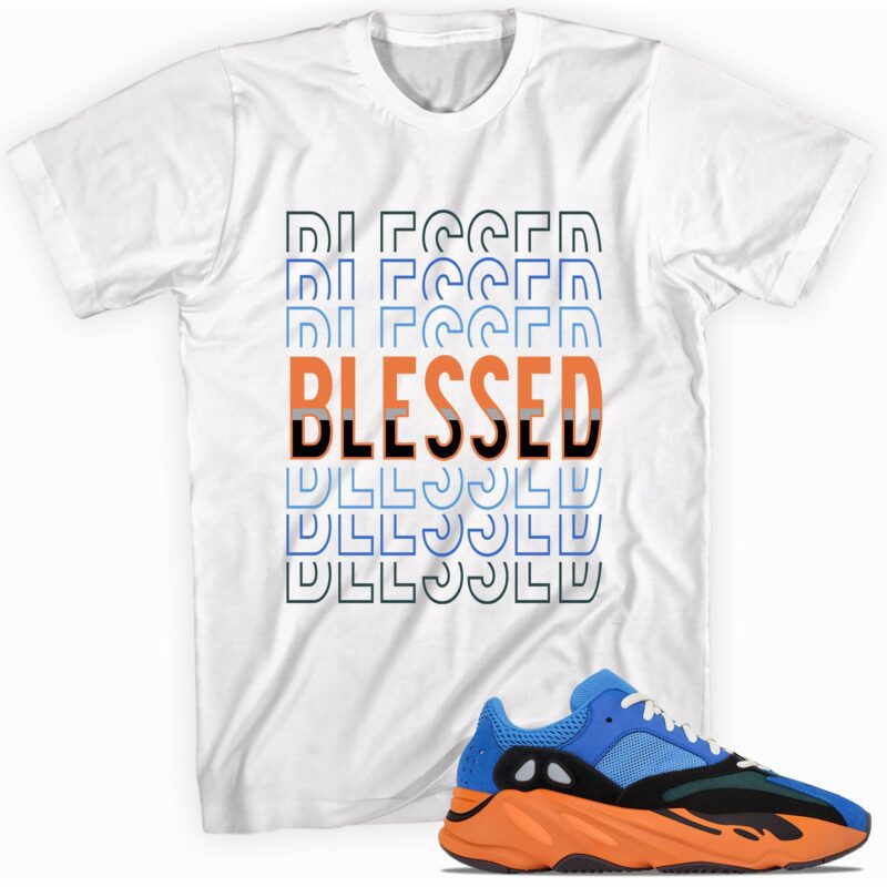 Custom shirt made to match Yeezy Boost 700 Bright Blue T Shirt So Blessed Matching Outfits 1