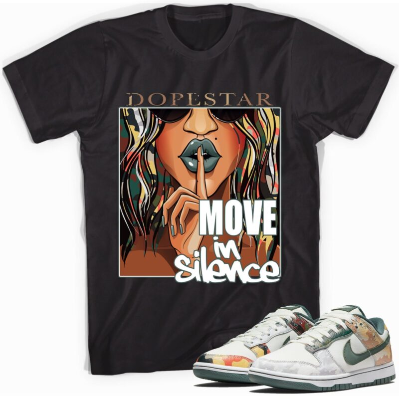 Move in SIlence Adult Sneaker T Shirt Made to Match Dunk Low Sail Multi Camo 1