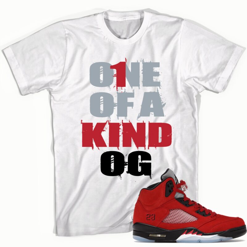 One of A Kind Sneaker T Shirt Made for Air Jordan 5 Retro Raging Bull Red 2021 Matching Outfit 1