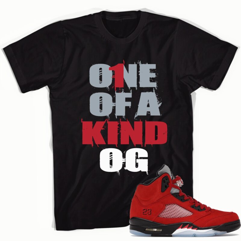 One of A Kind Sneaker T-Shirt Made for Air Jordan 5 Retro Raging Bull Red (2021) Matching Outfit