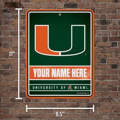 NCAA Miami Hurricanes Personalized Custom Metal Parking Sign Wall Decor Indoor Ourdoor 5