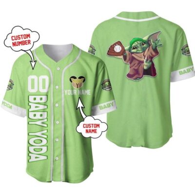 Baby Yoda Lime Green White | Disney Unisex Cartoon Graphic Casual Outfits | Custom Baseball Jersey
