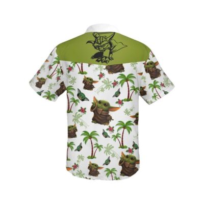 Baby Yoda Palm Trees Summer Tropical Print Disney Hawaiian Button Down Shirt Shorts Set Unisex Outfits 3