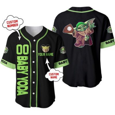 Baby Yoda Star Wars Green Black | Disney Unisex Cartoon Graphic Casual Outfits | Custom Baseball Jersey