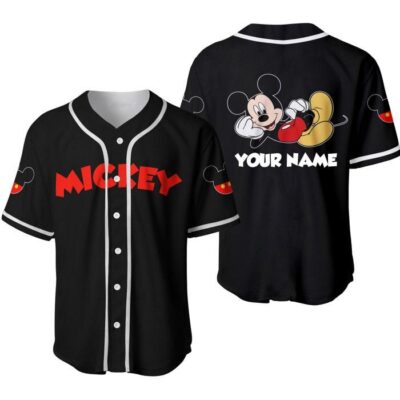 Chilling Mickey Mouse Black | Disney Unisex Cartoon Graphic Casual Outfits | Custom Baseball Jersey