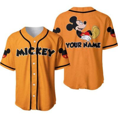 Chilling Mickey Mouse Black Orange Disney Unisex Cartoon Graphic Casual Outfits Custom Baseball Jersey 2