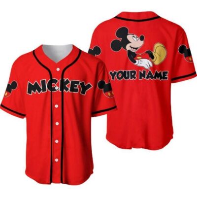 Chilling Mickey Mouse Black Red Disney Unisex Cartoon Graphic Casual Outfits Custom Baseball Jersey 2