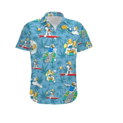 Donald Duck Swimming Summer Tropical Print Disney Hawaiian Button Down Shirt Shorts Set Unisex Outfits 2