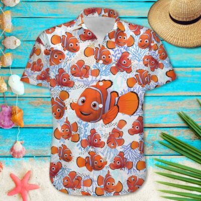 Finding Nemo Fish Summer Tropical Print Disney Hawaiian Button Down Shirt Shorts Set Unisex Outfits 2