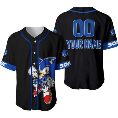 Giant Sonic Hedgehog Black Blue | Disney Unisex Cartoon Graphic Casual Outfits | Custom Baseball Jersey