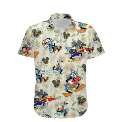 Goofy Dog Surf Snorkel Summer Tropical Print Disney Hawaiian Button Down Shirt Shorts Set Unisex Outfits 2