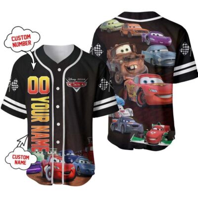 Lightning McQueen Racing Flag Cars | Disney Unisex Cartoon Graphic Casual Outfits | Custom Baseball Jersey