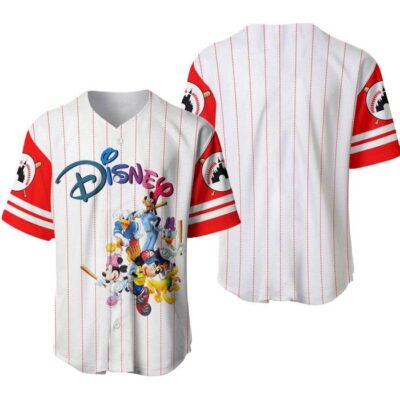 Mickey Friends White Red Disney Unisex Cartoon Graphic Casual Outfits Custom Baseball Jersey 1