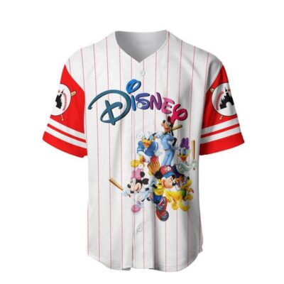 Mickey Friends White Red Disney Unisex Cartoon Graphic Casual Outfits Custom Baseball Jersey 2