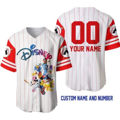 Mickey & Friends White Red | Disney Unisex Cartoon Graphic Casual Outfits | Custom Baseball Jersey