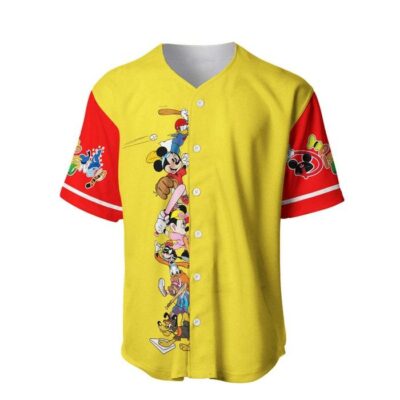 Mickey Minnie Friends Yellow Red Disney Unisex Cartoon Graphic Casual Outfits Custom Baseball Jersey 2