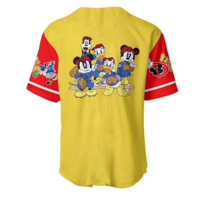 Mickey Minnie Friends Yellow Red Disney Unisex Cartoon Graphic Casual Outfits Custom Baseball Jersey 3