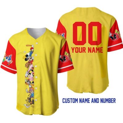 Mickey Minnie & Friends Yellow Red | Disney Unisex Cartoon Graphic Casual Outfits | Custom Baseball Jersey