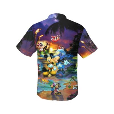 Mickey Minnie Mouse Sunset Beach Disney Hawaiian Button Down Shirt Vacation Cartoon Outfits 2