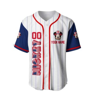 Mickey Mouse July 4th US American Flag Red White Blue Disney Unisex Holiday Outfits Custom Baseball Jersey 1