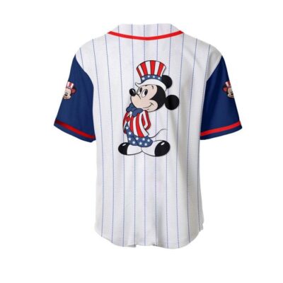 Mickey Mouse July 4th US American Flag Red White Blue Disney Unisex Holiday Outfits Custom Baseball Jersey 2