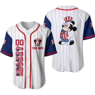 Mickey Mouse July 4th US American Flag Red White Blue Disney Unisex Holiday Outfits Custom Baseball Jersey