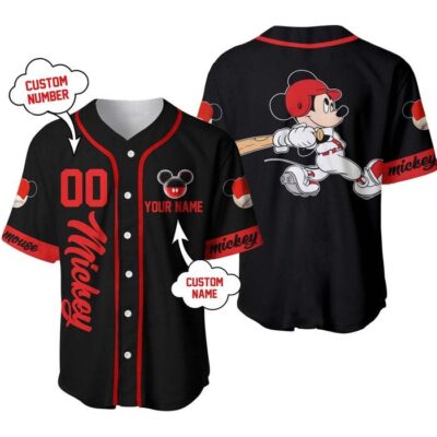 Mickey Mouse Red Black | Disney Unisex Cartoon Graphic Casual Outfits | Custom Baseball Jersey