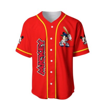 Mickey Mouse Red Yellow Disney Unisex Cartoon Graphic Casual Outfits Custom Baseball Jersey 3
