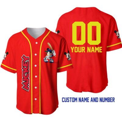 Mickey Mouse Red Yellow | Disney Unisex Cartoon Graphic Casual Outfits | Custom Baseball Jersey