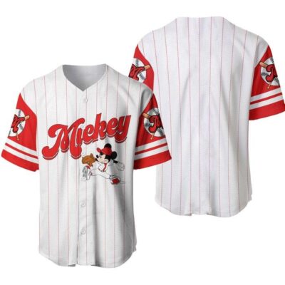 Mickey Mouse White Red Disney Unisex Cartoon Graphic Casual Outfits Custom Baseball Jersey 1 1